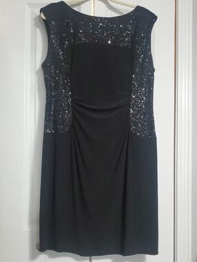 R&M Richards Black Sequin-Trim Midi Dress